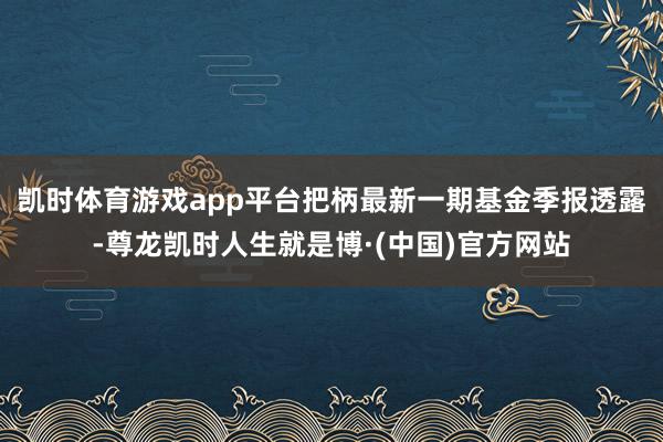 凯时体育游戏app平台把柄最新一期基金季报透露-尊龙凯时人生就是博·(中国)官方网站